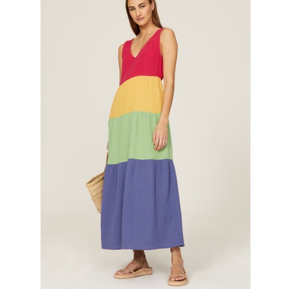 Marine Layer Corinne Rainbow Color Block Maxi Dress